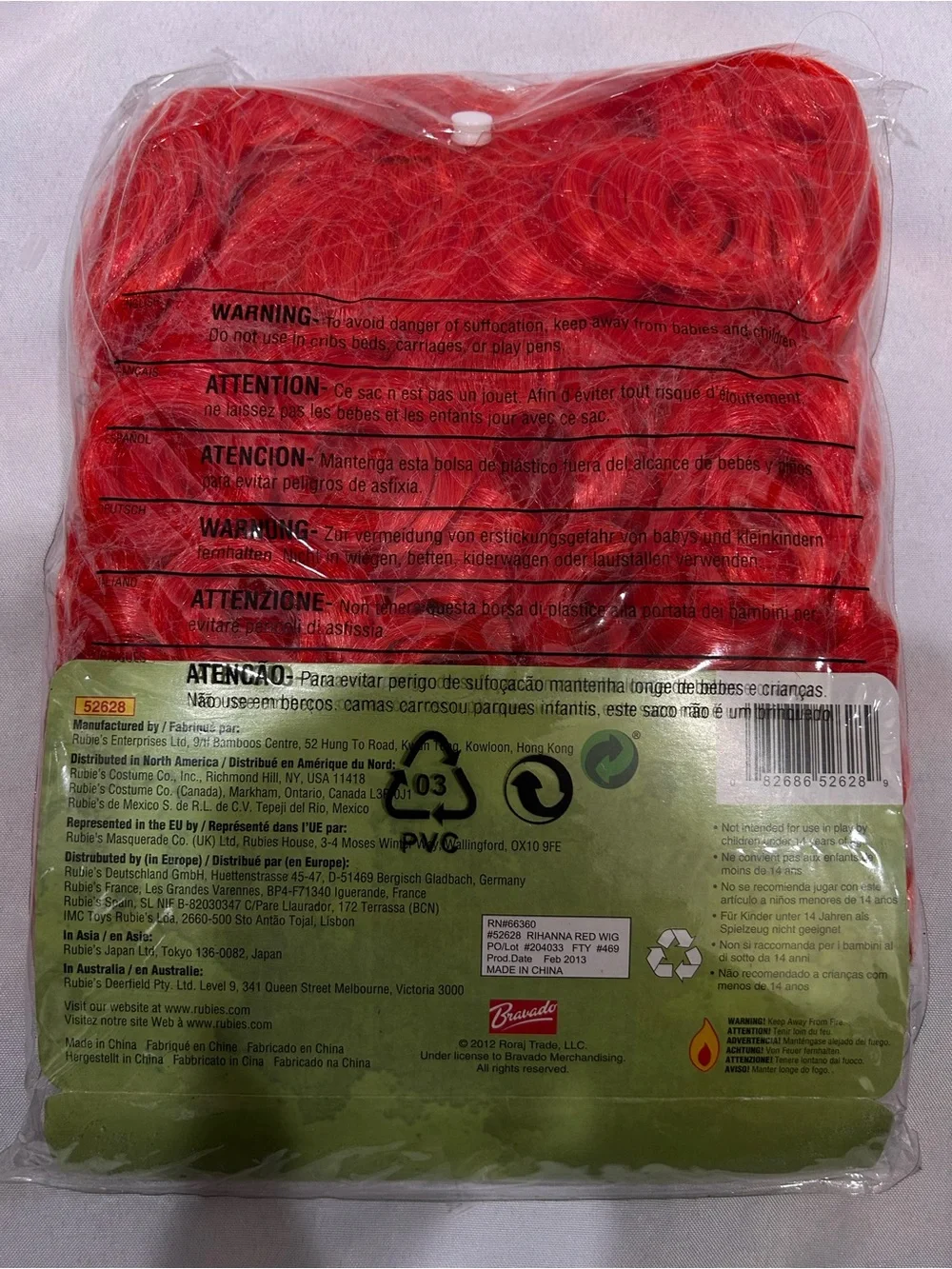 Rubie's Bright Red Curly Women's Wig Rihanna